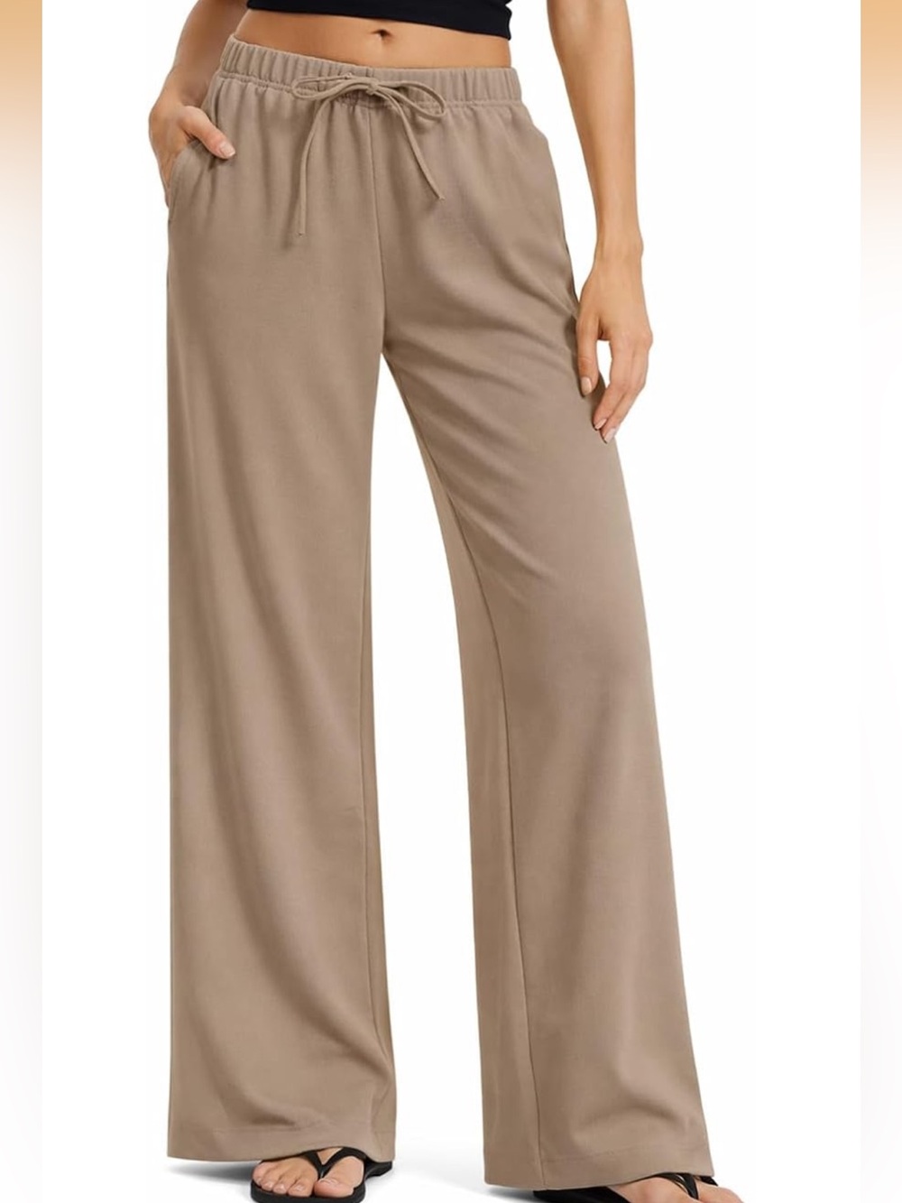 Beige Tan Wide Leg Pants with Pockets - M